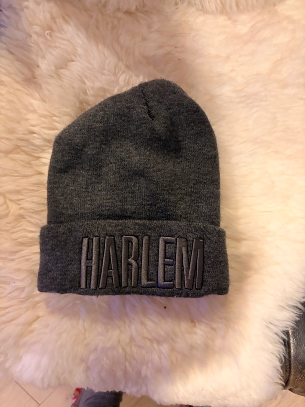 HARLEM Embroidered Cuffed Beanie - Dark Gray